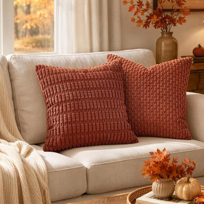 MIULEE Fall Lumbar Corduroy Decorative Throw Pillow Covers 12x20 Rust | - Image 4