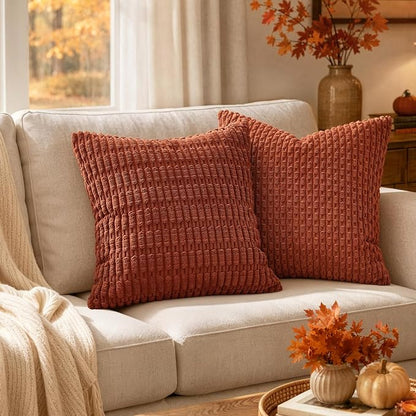 MIULEE Fall Lumbar Corduroy Decorative Throw Pillow Covers 12x20 Rust | - Image 4