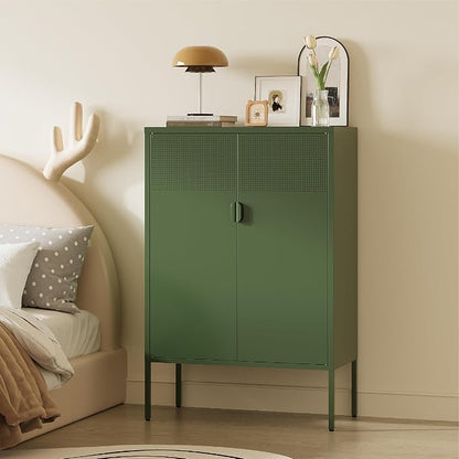Metal Storage Cabinet, 2 Door TV Stand, Metal Mesh Accent Cabinet, Magnetic - Image 5