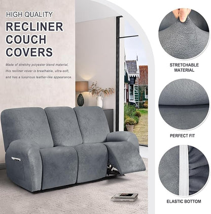 ANARACHON Leather Look Recliner Couch Cover, 8-Pieces Stretch Recliner Sofa - Image 4