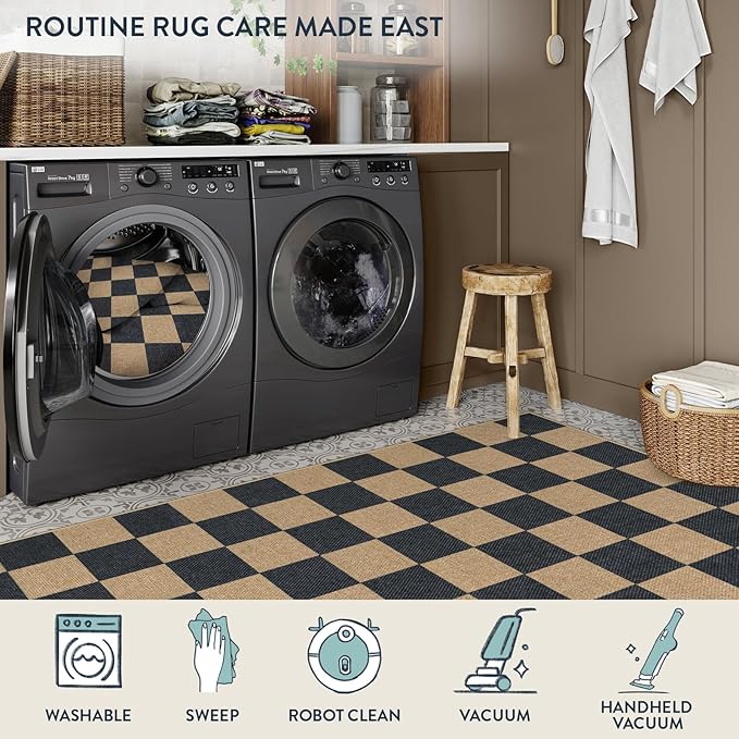 Lahome Checkered Easy Jute Front Door Mat, 2x3 Kitchen Outdoor Rug Washable | - Image 6