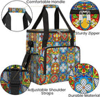 Ethnic Mexican Colorful Flowers Plaid Coffee Maker Carrying Bag, Coffee Machine Travel Storage Tote Bag Compatible with K-Mini or K-Mini Plus, Portable Single Serve Coffee Brewer Case with Pockets