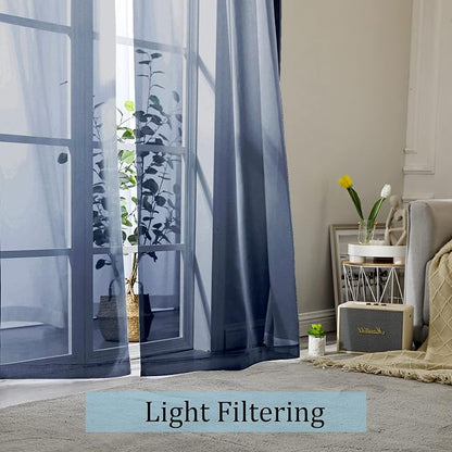 Navy Blue Sheer Curtains 90 Inches Long, Solid Light Filtering Sheer Curtains - Image 2
