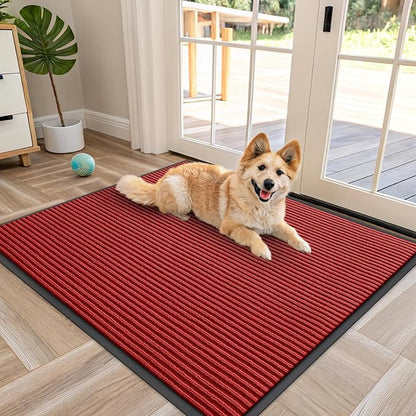 OLANLY Front Door Mat 40x32, Waterproof Heavy-Duty Indoor Outdoor Doormat | Red by OLANLY