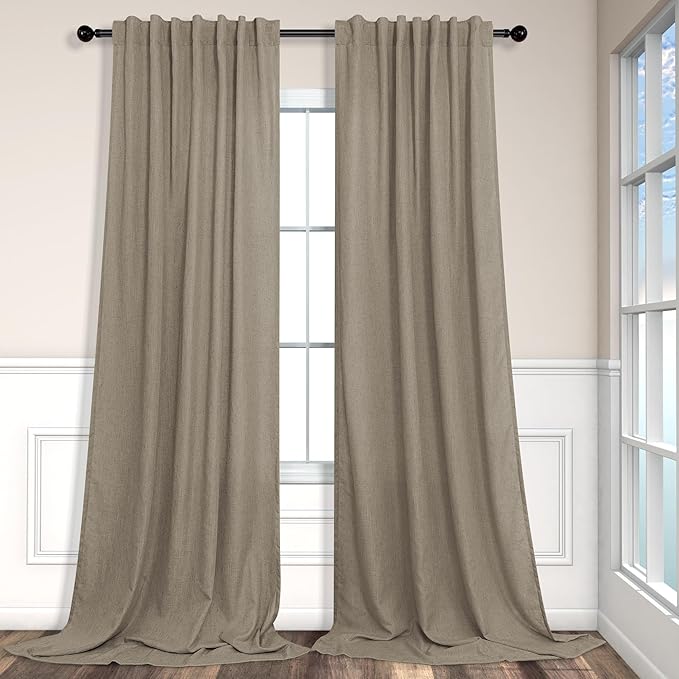 Pitalk Back Tab Linen Curtains 96 inches Long 2 Panels Set by Pitalk
