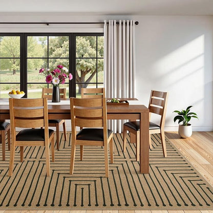 Lahome Tan Rug for Living Room, Geometric 8x10 Washable Nature Easy Jute Rug | - Image 7