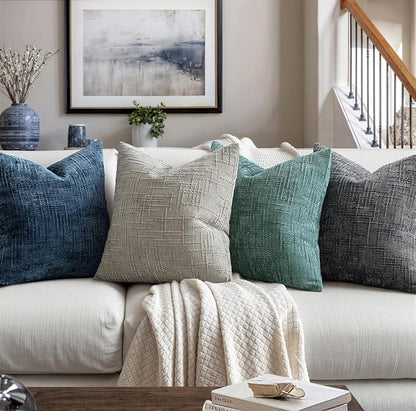 MIULEE Chenille Textured Throw Pillow Covers Teal 20x20 Set of 2 | Slubby - Image 4