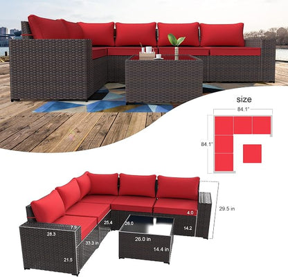 Kullavik Outdoor Patio Furniture Set 6 Pieces Sectional Rattan Sofa Set Brown - Image 5