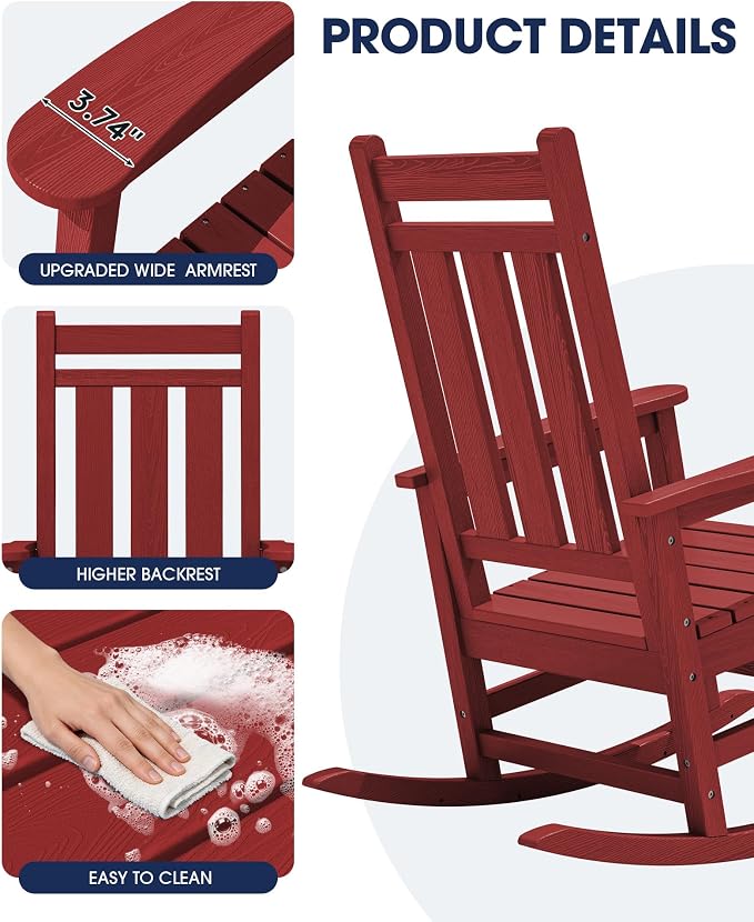 KINGYES Oversized Outdoor Rocking Chair Set of 4, All-Weather Patio Rocking - Image 7