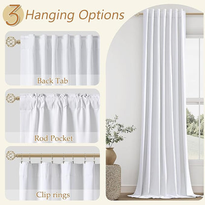 White 100% Blackout Linen Curtains 52 Inch Wide by 134 Inch - Image 6