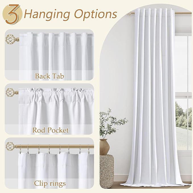 White 100% Blackout Linen Curtains 54 Inch Length 2 Panels Set - Image 5