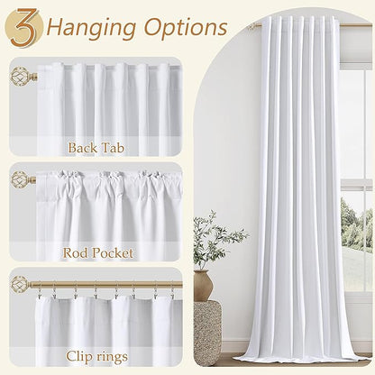 White 100% Blackout Linen Curtains 54 Inch Length 2 Panels Set - Image 5