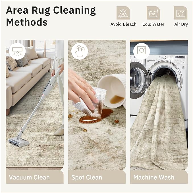 Soalmost Round Rugs 8ft Living Room Circle Area Rug 8x8 Beige/Gray Vintage | - Image 9