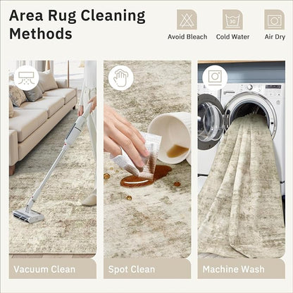 Soalmost Round Rugs 8ft Living Room Circle Area Rug 8x8 Beige/Gray Vintage | - Image 9