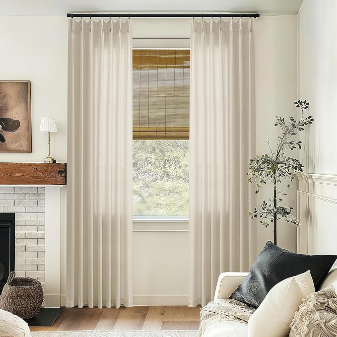Linen Sheer Curtains 120 Inches Long Extra Long Pinch Pleated Greige | Oatmeal - Image 8
