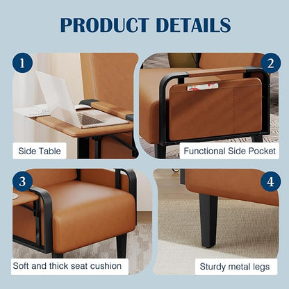 Andeworld Modern Brown Accent Chair Set of 2, PU Leather Upholstered Armchair - Image 5