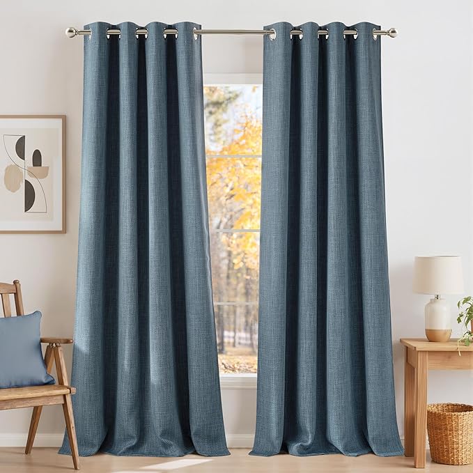 NICETOWN Faux Linen Mist Blue Blackout Curtains 84 inches Long by NICETOWN