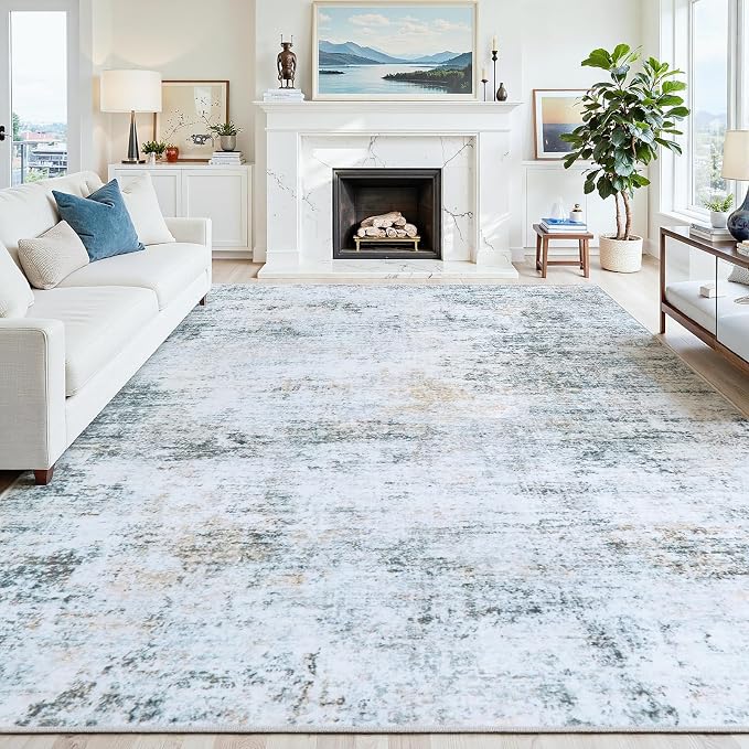 6x9 Washable Area Rug for Living Room Bedroom: Non-Slip Modern Blue Grey | - Image 9