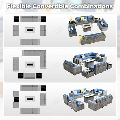 ovios 13 Pieces Patio Furniture Set, Outdoor Wicker Sectional Sofa - Image 2