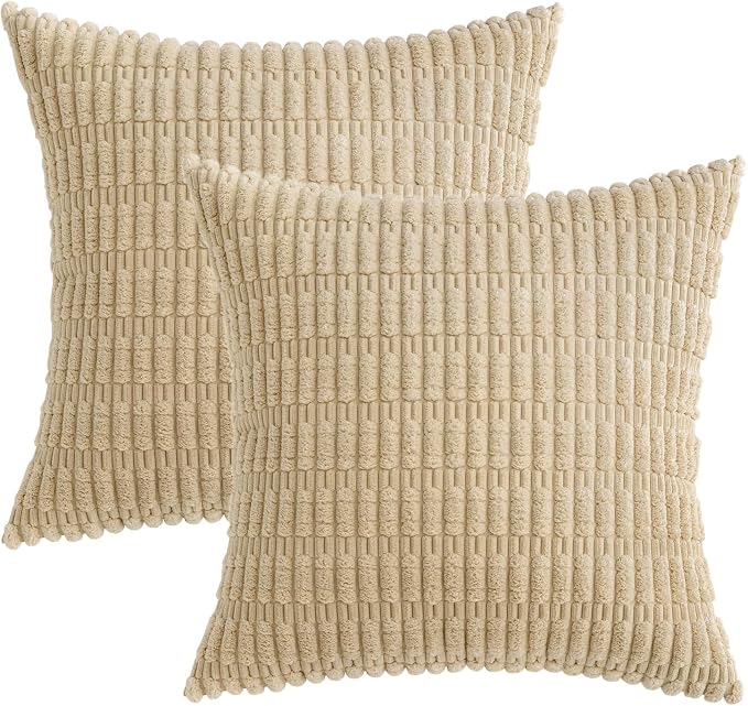 MIULEE Euro Sham Corduroy Decorative Throw Pillow Covers 22x22 Tan Set of 2 | - Image 6