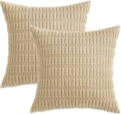 MIULEE Corduroy Decorative Throw Pillow Covers 18x18 Tan Pack of 2 | Soft - Image 6
