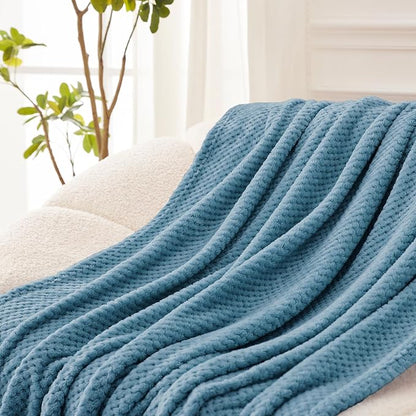 Exclusivo Mezcla Soft Waffle Fleece Bed Blanket Twin Size, Slate Blue | - Image 5