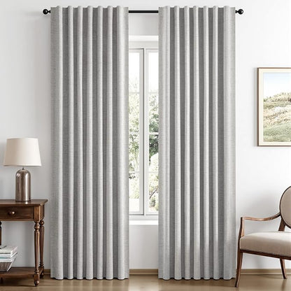 MIULEE 100% Blackout Linen Curtains 42 x 84 Inch Greyish White 2 Panels | by MIULEE