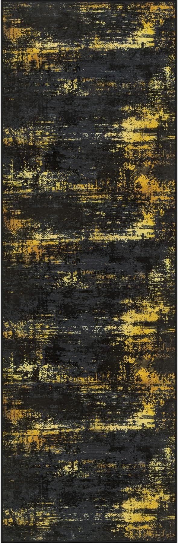 2x5 Washable Runner Rug：Modern Abstract Soft Carpet Black Gold | by FXRHLP