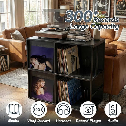 Faesun 3 Tier Flip Top Record Player Stand, Vinyl Record Storage Holds up to - Image 4