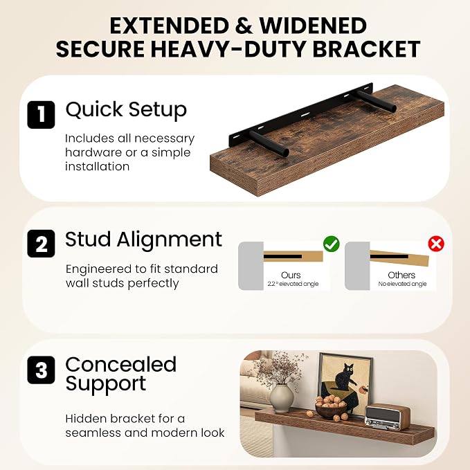 Fun Memories 16 Inch Floating Shelves Wall-Mounted, Engineered Wood Wall Shelves - Image 7