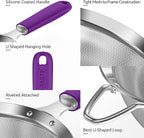 U-Taste Medium Fine Mesh Strainer: 18/8 Stainless Steel 4.73in 30 Mesh Kitchen Food Sieve with Sturdy Riveted Silicone Handle, Heavy Duty Deep Handheld Metal Colander for Rice, Quinoa, Flour (Purple)