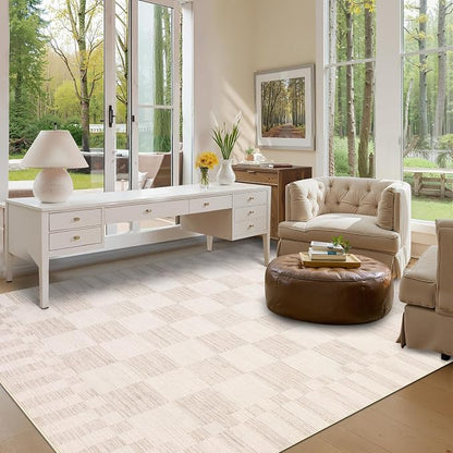GarveeHome Beige Checkered Rug 5x7 Area Rugs Washable Checkerbroad 5x7 Rug | - Image 2