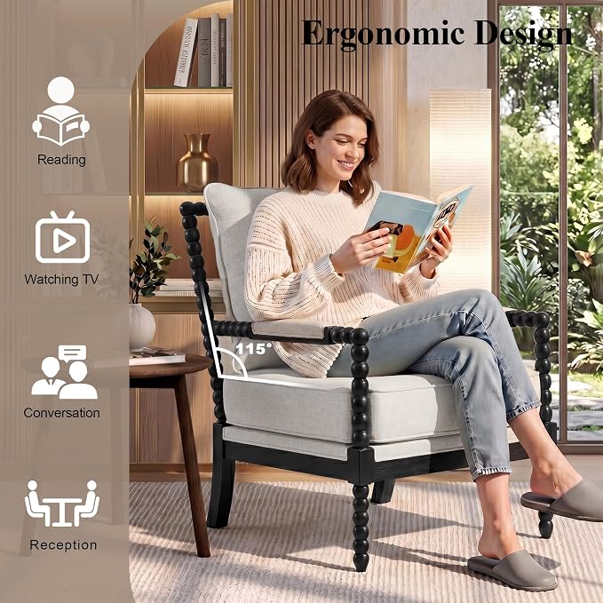 DUHOME Linen Fabric Spindle Accent Chairs Set of 2, Bobbin Chair - Image 4