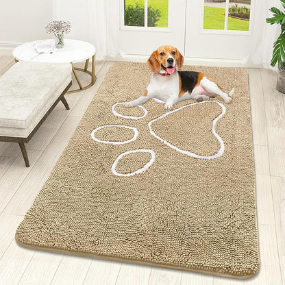 OLANLY Dog Door Mat for Muddy Paws 59x32, Paw Print Design Chenille Mud Mat | by OLANLY
