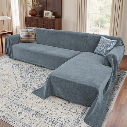 2 Pieces Sectional Couch Covers L Shaped Cover L Dusty Blue | Thick Washable by Unknown