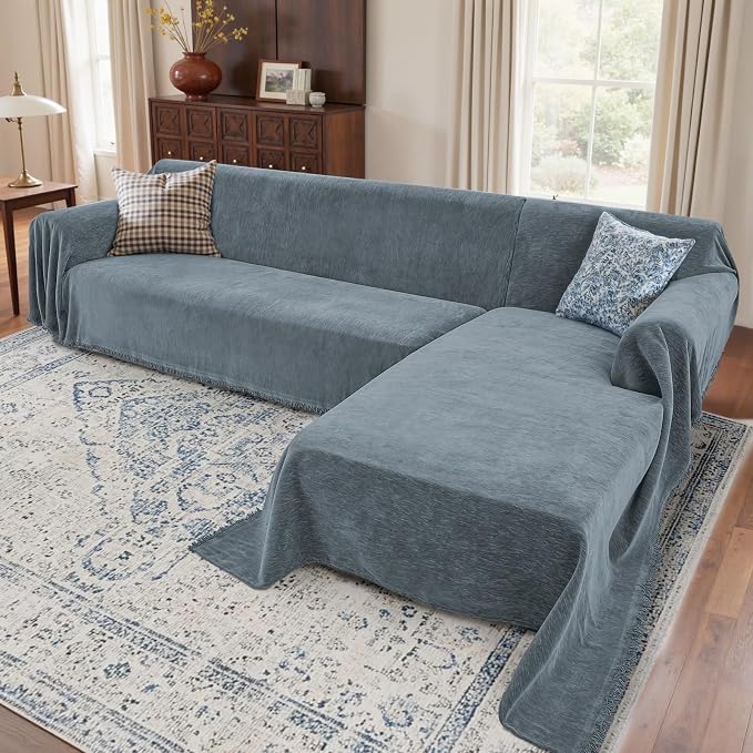 2 Pieces Sectional Couch Covers L Shaped Cover XL Dusty Blue | Thick Washable by Unknown