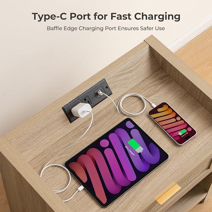 SICOTAS Rattan Nightstand End Table - Image 3