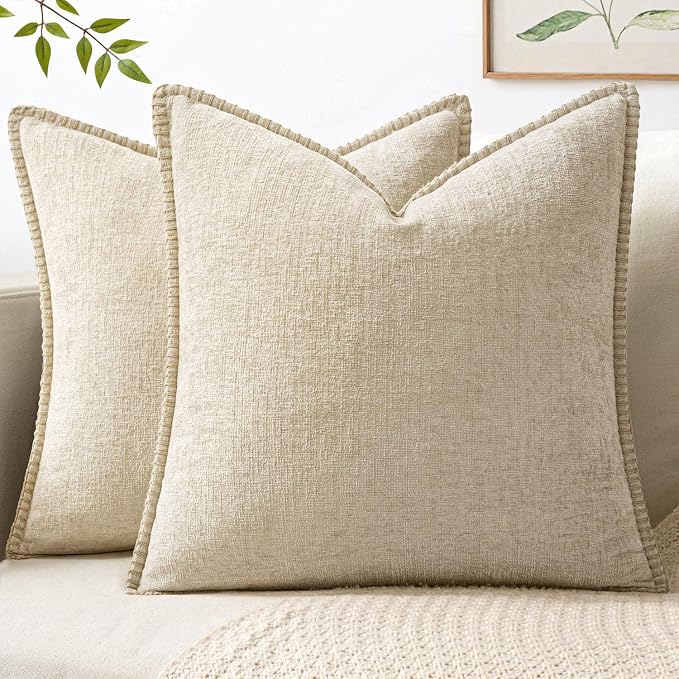 MIULEE Decorative Couch Throw Pillow Covers 22x22 Inch Beige 2 Pack | Neutral by MIULEE