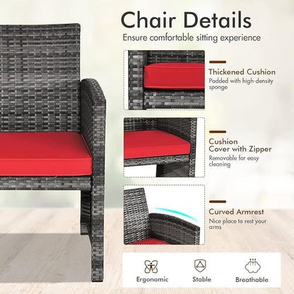 Goplus 4-Piece Rattan Patio Furniture Set, Outdoor Wicker Conversation Sofa - Image 4