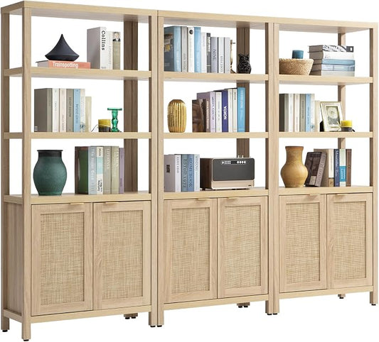 SICOTAS Bookshelf 5 Tier Book Shelf Rattan Boho 71" Tall Bookcase by SICOTAS
