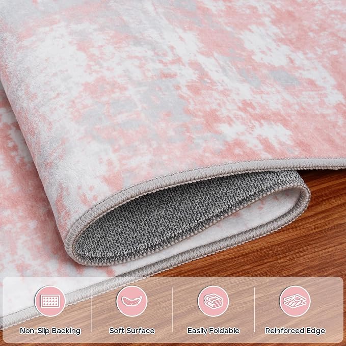 Aelenmu 5x7 Area Rugs for Living Room Bedroom Dining Room Washable Pink | Soft - Image 4