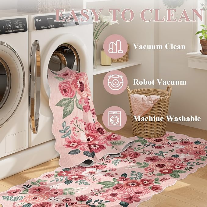 DUKINO 3x8 Kitchen Runner Rug, Soft Floral Washable Rug - Image 7