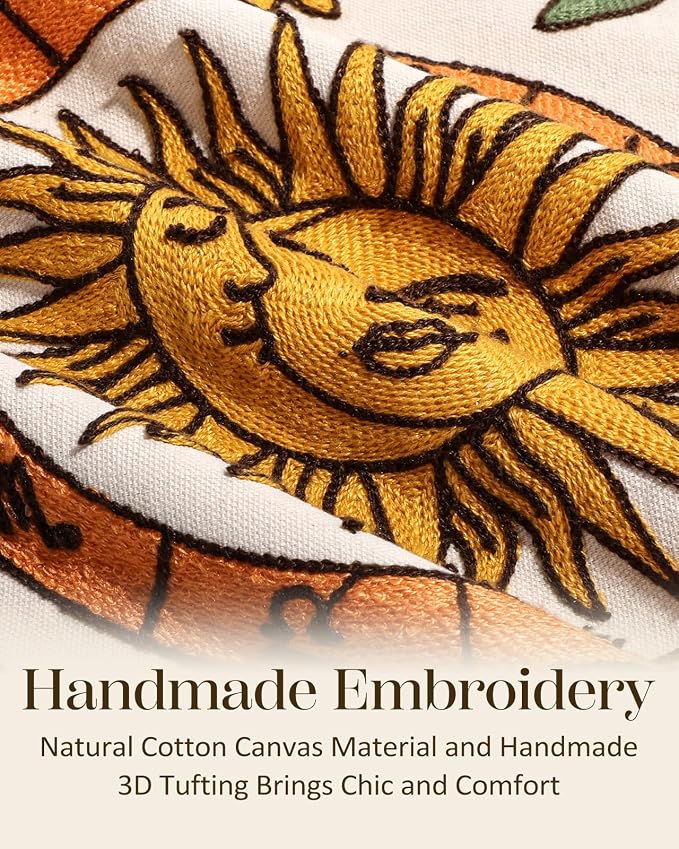 Embroidered Lumbar Pillow Cover 20x12 Inch, Sunflower Moon | Decorative Throw - Image 2