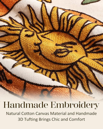 Embroidered Lumbar Pillow Cover 20x12 Inch, Sunflower Moon | Decorative Throw - Image 2