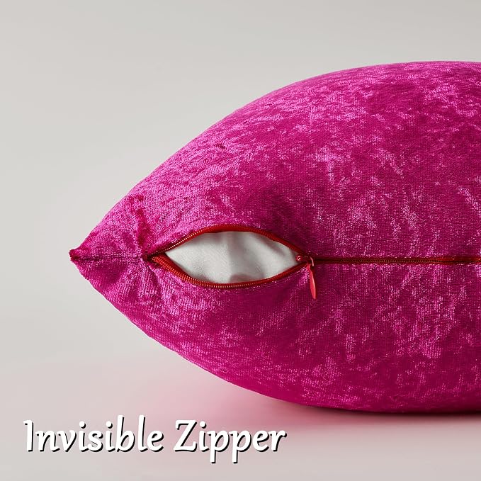 GIGIZAZA Crushed Hot Pink Velvet Throw Pillow Covers 20x20 Pack of 2 | - Image 2