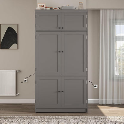 VilroCaz 80.1'' Tall Freestanding Kitchen Pantry Storage Cabinet Cupboard - Image 4