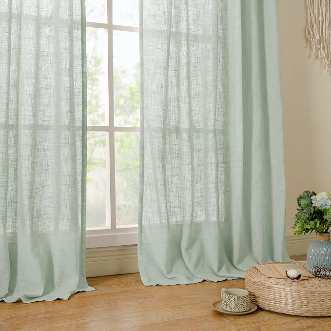 Light Sage Linen Sheer Curtains 84 inch Length 2 Panels, 34 x 84 Inch | Light - Image 9