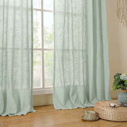 54 Inch Semi Sheer Window Linen Curtains, Light Filtering Panels | Linen - Image 9