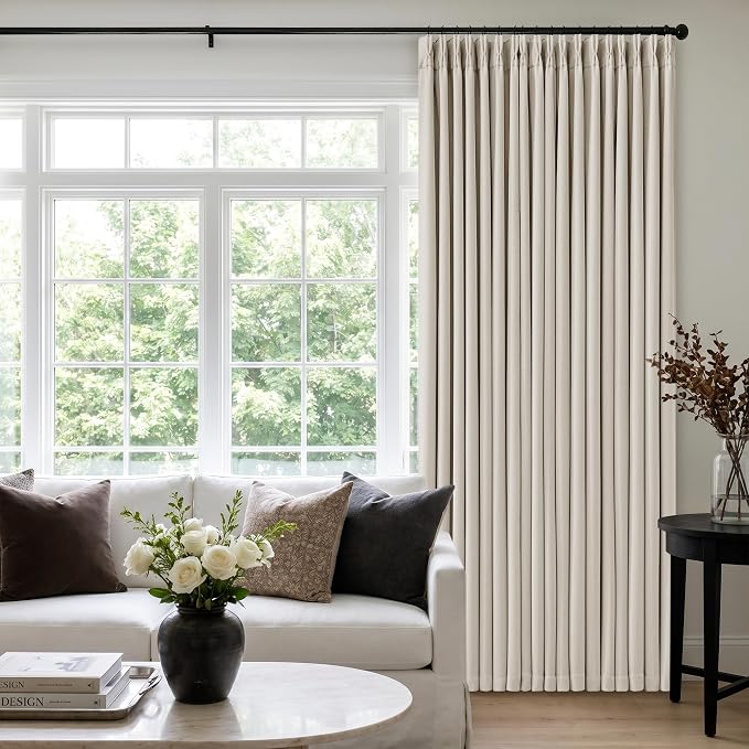 60 Inch Wide Pinch Pleated 100% Blackout Curtains 102 Inches Long, Natural | by Twodrapes