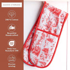 Maison d' Hermine Double Oven Mitts 100% Cotton 7"x35" Double Oven Mitt Heat Resistant BBQ Cooking Gloves with Loop, Baking, Grilling, Home, Kitchen, Handling Hot Pans (Winter Jouy)